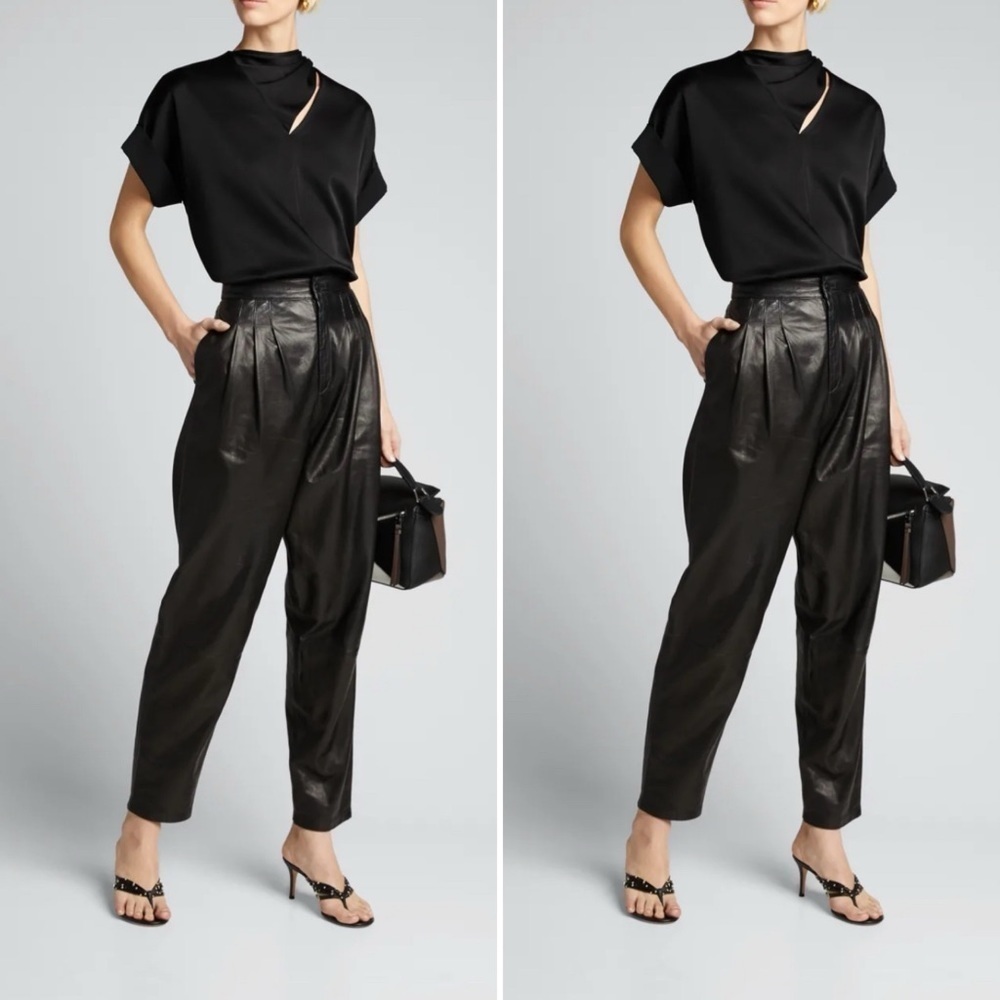 J Brand NWT 100% Lambskin Leather 041924 Black Soft Nina Straight Taper Pants 26